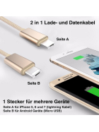 iPhone & Android 2in1 Lade- und Datenkabel, 1 m, silber