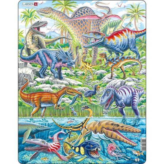 Larsen Puzzle Dinosaurier, die fliegen, laufen und tauchen, 70 Teile