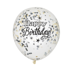 Idis Konfetti-Ballon Happy Birthday schwarz/weiss 30cm, 6...