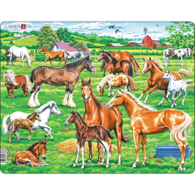 Larsen Puzzle Schöne Pferde verschiedener Rassen, Farben und Grössen, 33 Teile