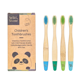 Wild & Stone Kinder Bambus Zahnb&uuml;rsten, soft, aqua, 4er Pack