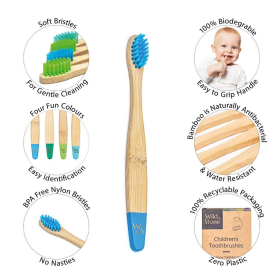 Wild & Stone Kinder Bambus Zahnb&uuml;rsten, soft, aqua, 4er Pack