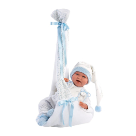 Llorens Babypuppe mit Hängewiege blau 42cm