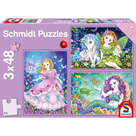 Puzzle Prinzessin, Fee & Meerjungfrau, 3 x 48 Teile