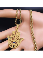 Perlstein Fatima Hamsa Halskette, Edelstahl, Gold, 60 cm