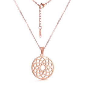 Perlstein Blume des Lebens Halskette, Edelstahl, Rose Gold
