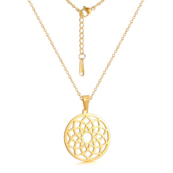 Perlstein Blume des Lebens Halskette, Edelstahl, Gold