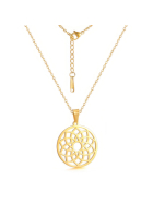 Perlstein Blume des Lebens Halskette, Edelstahl, Gold