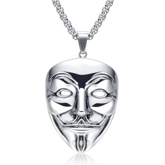 Anonymous V Vendetta Halskette, Edelstahl, Silber, 60 cm
