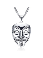 Anonymous V Vendetta Halskette, Edelstahl, Silber, 60 cm