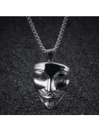 Anonymous V Vendetta Halskette, Edelstahl, Silber, 60 cm