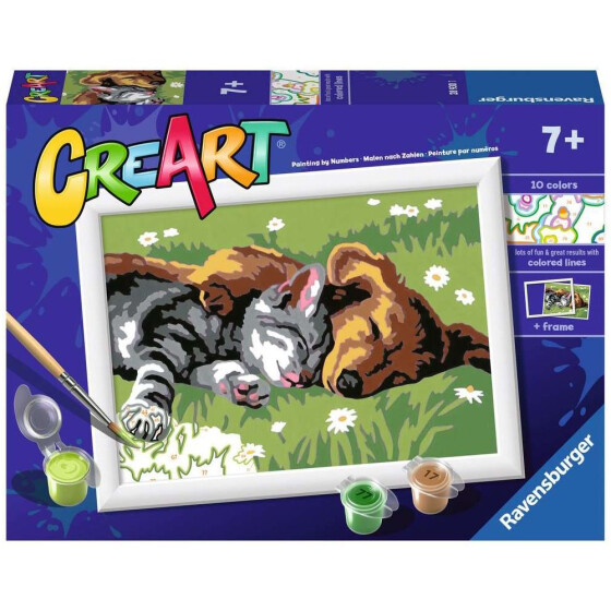 Ravensburger CreArt - Malen nach Zahlen - Sleeping Cat and Dog