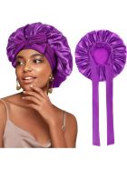 Satin Haarschlafhaube Bonnet zum Binden, violett