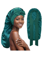 Satin Haarschlafhaube XL Bonnet zum Binden, t&uuml;rkisblau