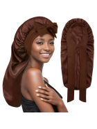 Satin Haarschlafhaube XL Bonnet zum Binden, coffee