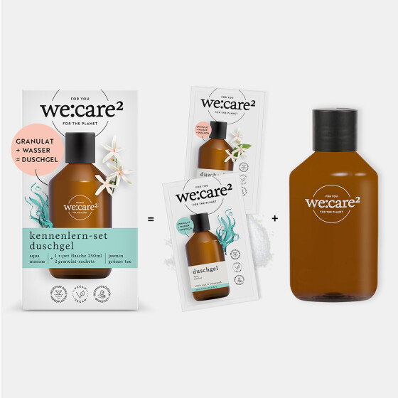 we:care2 Kennenlern-Set, Duschgel-Granulat, Jasmin-Grüner Tee & Aqua-Marine