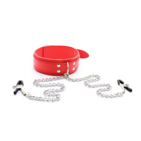 beKinky Halsband SubMaster mit Nippelklemmen, rot