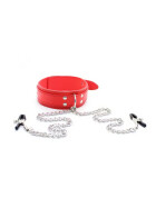 beKinky Halsband SubMaster mit Nippelklemmen, rot