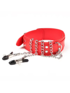beKinky Halsband SubMaster mit Nippelklemmen, rot