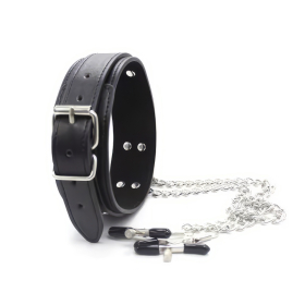 beKinky Halsband SubMaster mit Nippelklemmen, schwarz
