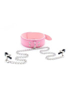 beKinky Halsband SubMaster mit Nippelklemmen, pink