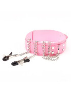 beKinky Halsband SubMaster mit Nippelklemmen, pink