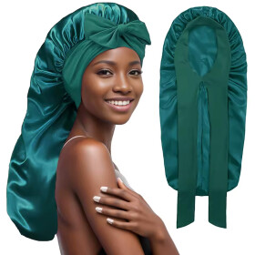 Satin Haarschlafhaube XL Bonnet zum Binden, t&uuml;rkis
