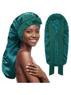 Satin Haarschlafhaube XL Bonnet zum Binden, t&uuml;rkis