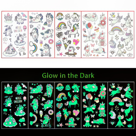 Glow in the Dark Tattoos Einhorn Love
