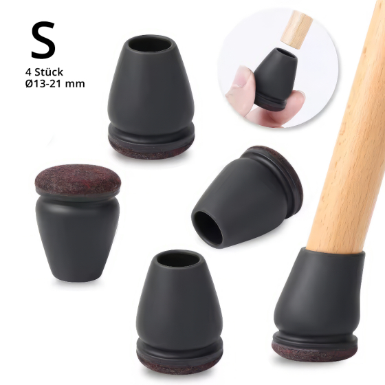 Profi Stuhlbein Silikon Filz Stulpen Rund, 4er-Set, Gr. S, schwarz