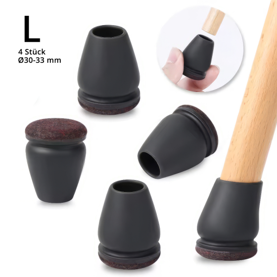 Profi Stuhlbein Silikon Filz Stulpen Rund, 4er-Set, Gr. L, schwarz