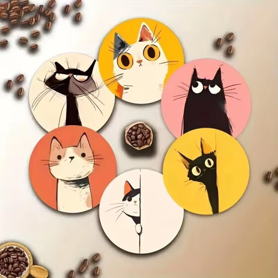 D-Art Crazy Cats Holz Untersetzer Set