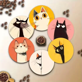 D-Art Crazy Cats Holz Untersetzer Set