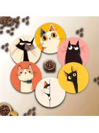 D-Art Crazy Cats Holz Untersetzer Set