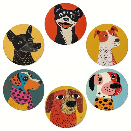 D-Art Crazy Dogs Holz Untersetzer Set