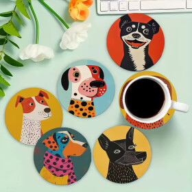 D-Art Crazy Dogs Holz Untersetzer Set