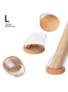 Profi Stuhlbein Silikon Filz Stulpen Winkel, 4er-Set, L, transparent-braun