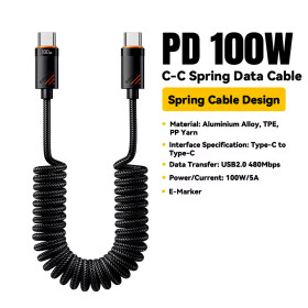 USB-C - USB-C, 100W, Spiralkabel