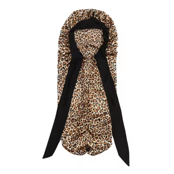 Satin Haarschlafhaube XL Bonnet zum Binden, Leopard
